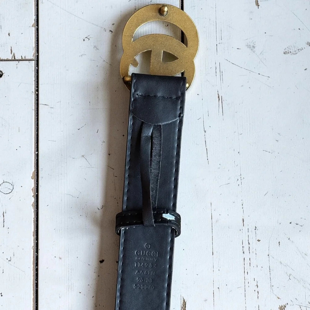 Vintage Gucci GG Logo Belt Black Leather Gold Buckle Size 95/38 Italy - Picture 14 of 15